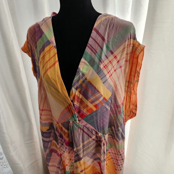 NWOT Free People Haut Long Gone Sailing Maxi Top Large L Boho Plaid - Picture 5 of 13